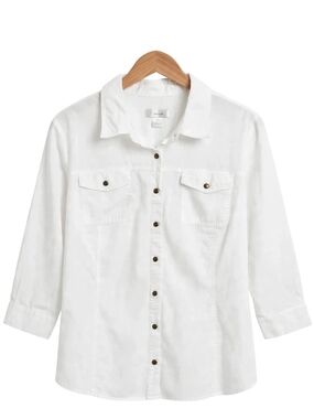 CJ Banks White Casual Button-Down Shirt with Chest Pockets